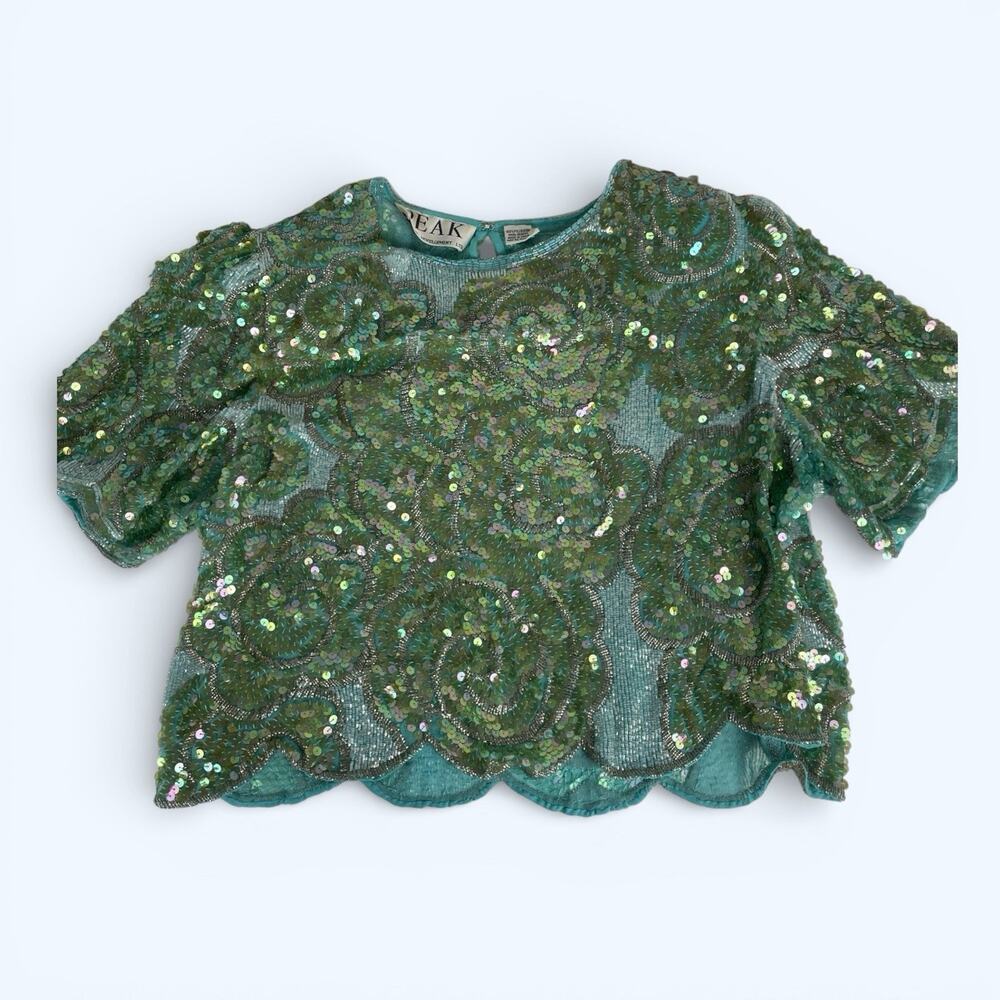 Peak Starlink Vintage Formal Dress Hand Beaded/Sequined Turquoise sz 14 2 piece - Picture 5 of 12